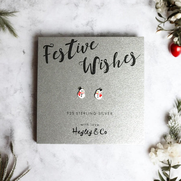 Snowman Sterling Silver Christmas Earrings