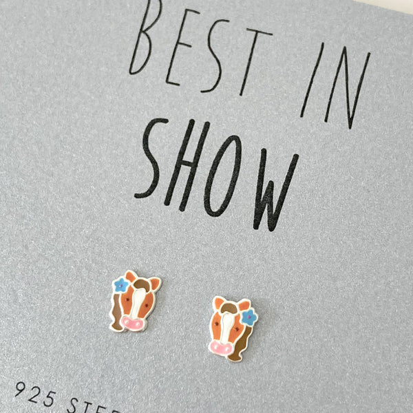 Girls Horse Head Sterling Silver Stud Earrings