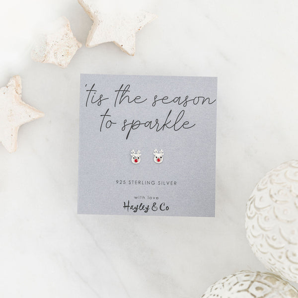 Rudolph Reindeer Sterling Silver Christmas Earrings