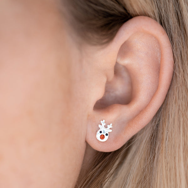 Rudolph Reindeer Sterling Silver Christmas Earrings