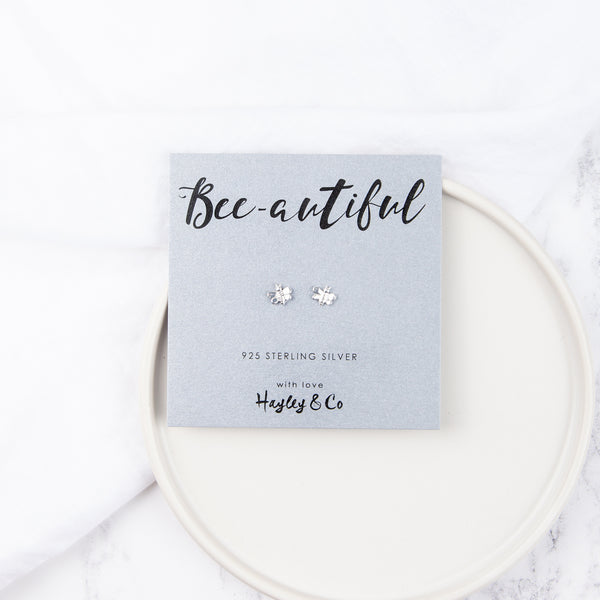 silver bee earrings
