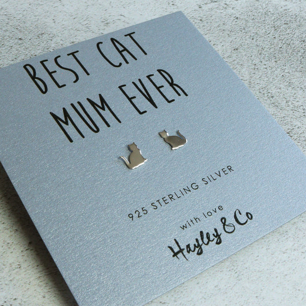 Best Cat Mum Silver Silhouette Earrings