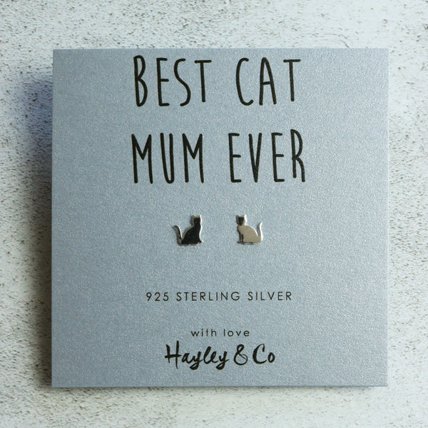 Best Cat Mum Silver Silhouette Earrings