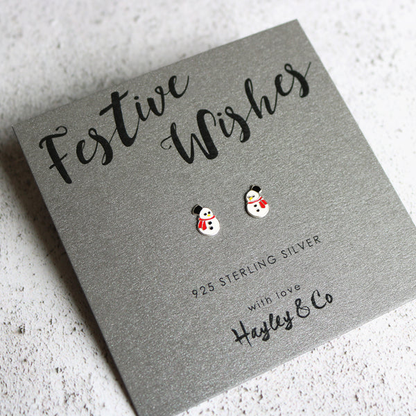 Snowman Sterling Silver Christmas Earrings