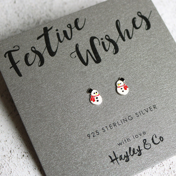 Snowman Sterling Silver Christmas Earrings
