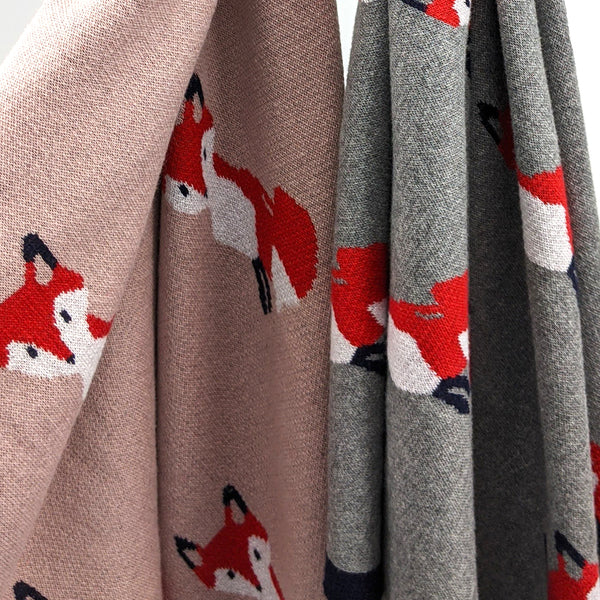 Little Fox Knitted Cotton Baby Blanket