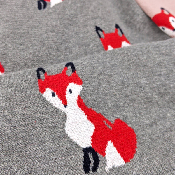 Little Fox Knitted Cotton Baby Blanket