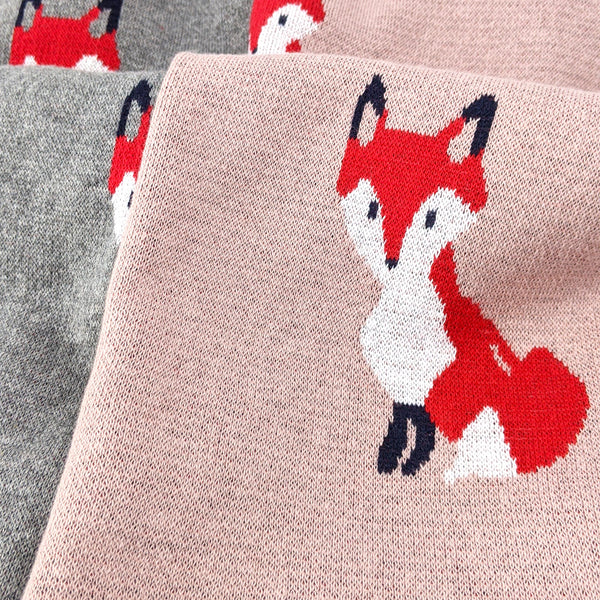 Little Fox Knitted Cotton Baby Blanket