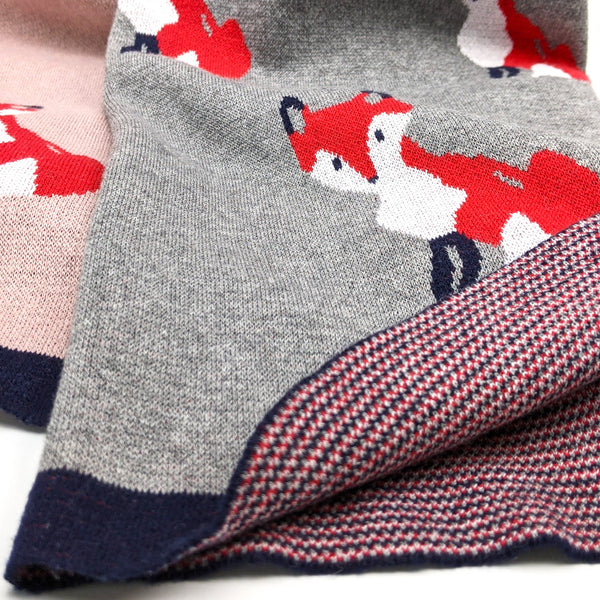 Little Fox Knitted Cotton Baby Blanket