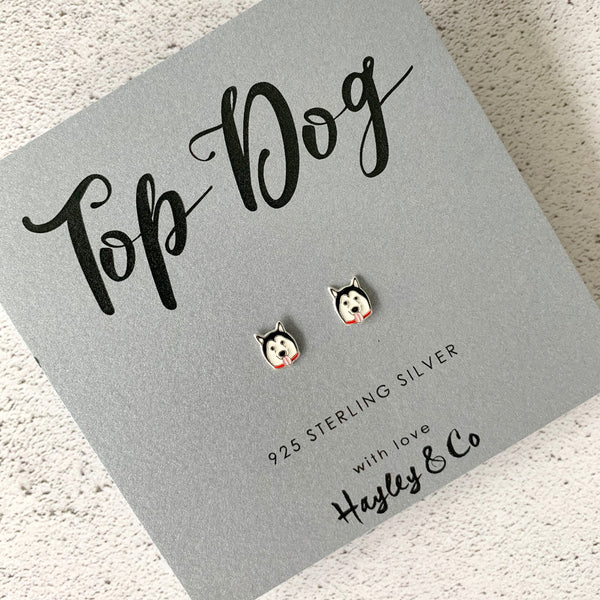 Husky Dog Sterling Silver Earrings