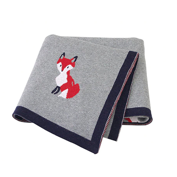 Little Fox Knitted Cotton Baby Blanket