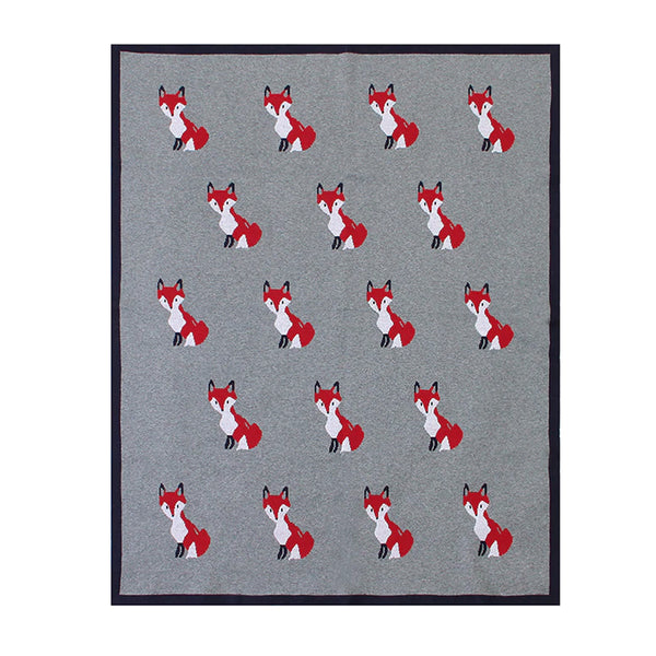 Little Fox Knitted Cotton Baby Blanket