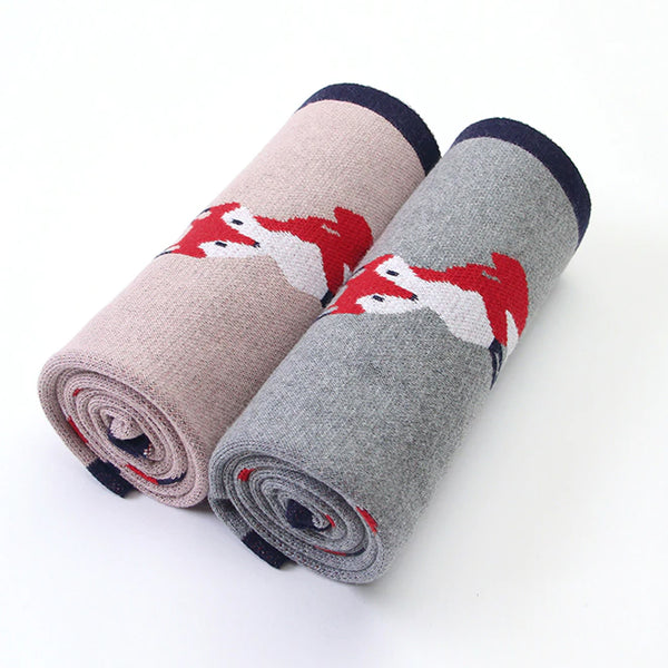 Little Fox Knitted Cotton Baby Blanket