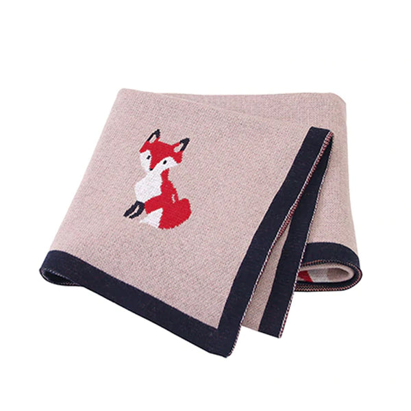 Little Fox Knitted Cotton Baby Blanket