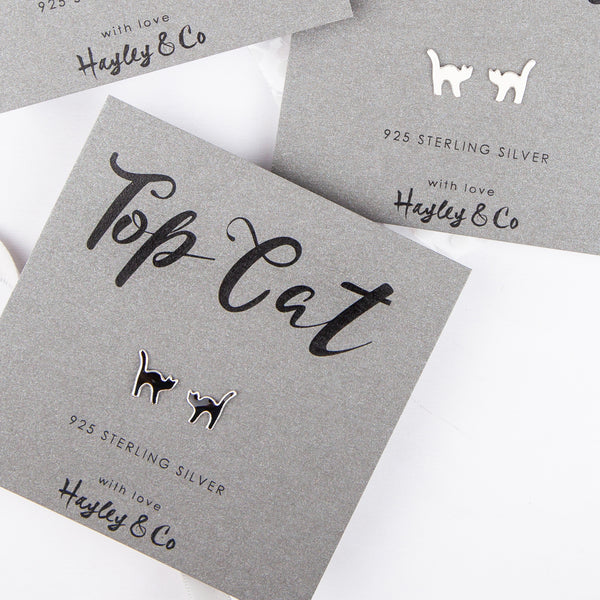 Top Cat Sterling Silver Enamel Earrings