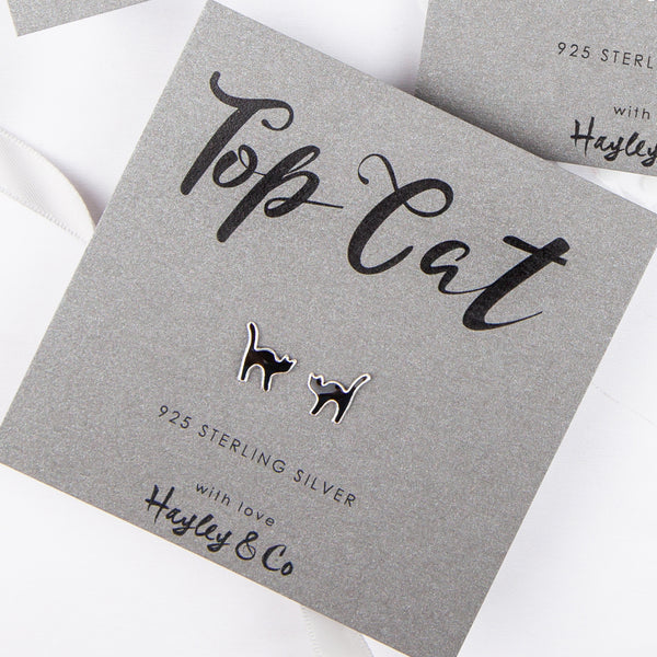 Top Cat Sterling Silver Enamel Earrings