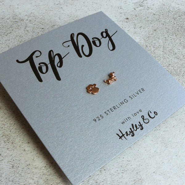 Paw Print and Sausage Dog Rose Gold Earrings