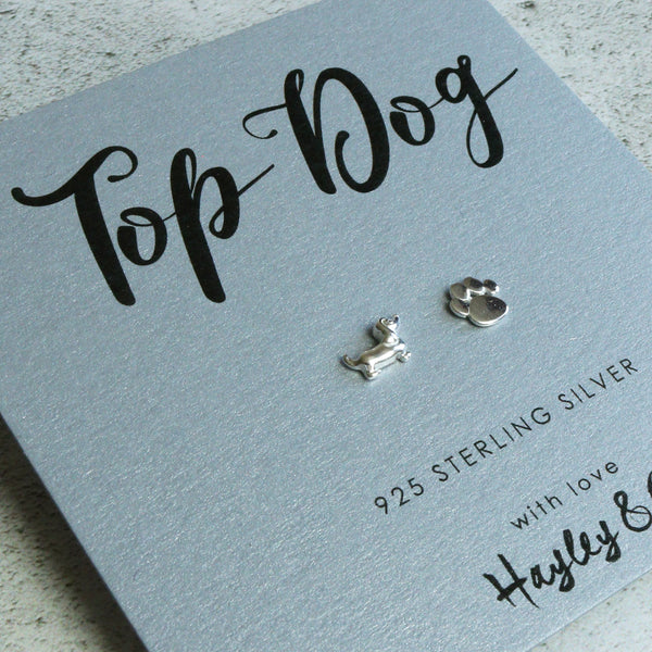 Paw Print and Sausage Dog Rose Gold Earrings