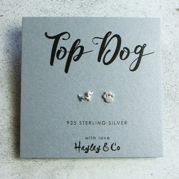 Paw Print and Sausage Dog Rose Gold Earrings