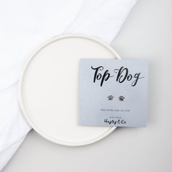 Top Dog Silver Paw Print Earrings