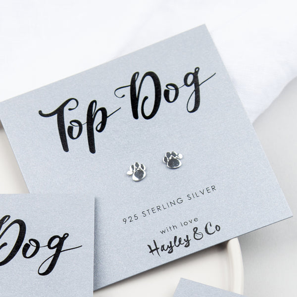 Top Dog Silver Paw Print Earrings