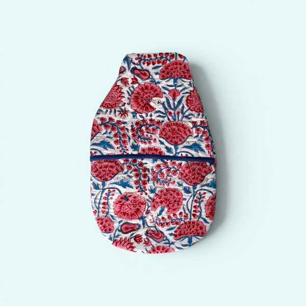 Hot Water Bottle Cover - Red Floral Cotton Block Print