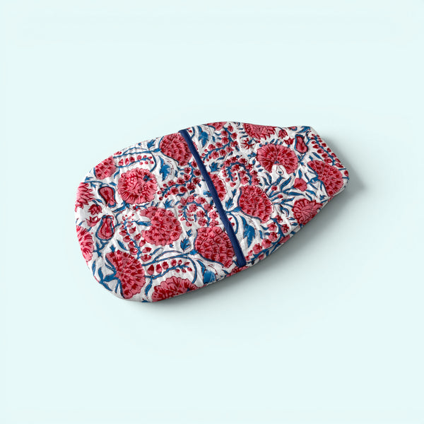 Hot Water Bottle Cover - Red Floral Cotton Block Print