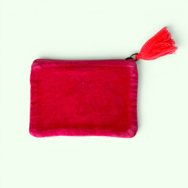 Embroidered Velvet Coin Purse | Pop Floral in Bright Pink
