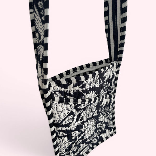 Mini Cross Body Bag - Black and White Block Print Floral