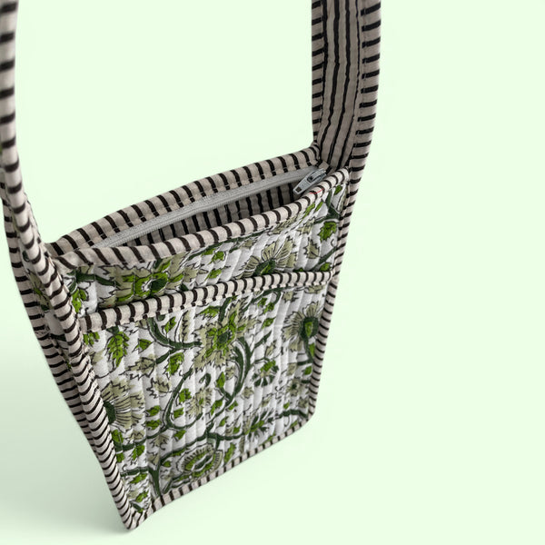 Mini Cross Body Bag - Green Block Print Floral