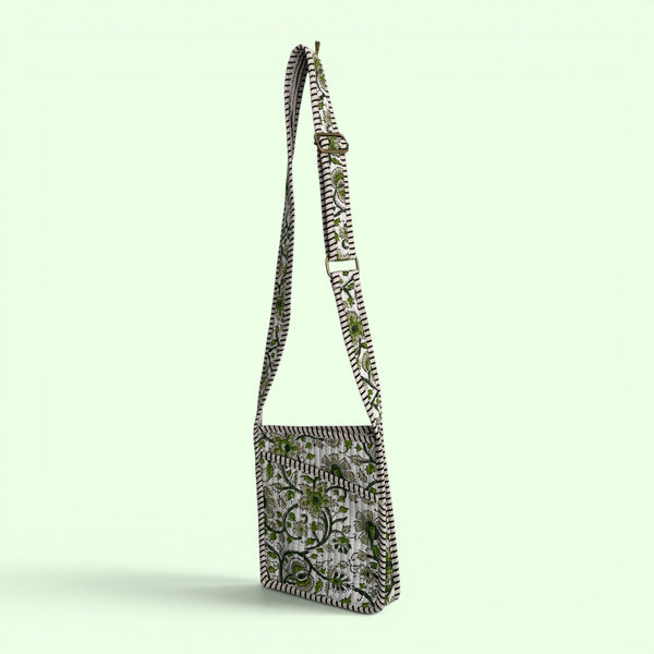 Mini Cross Body Bag - Green Block Print Floral