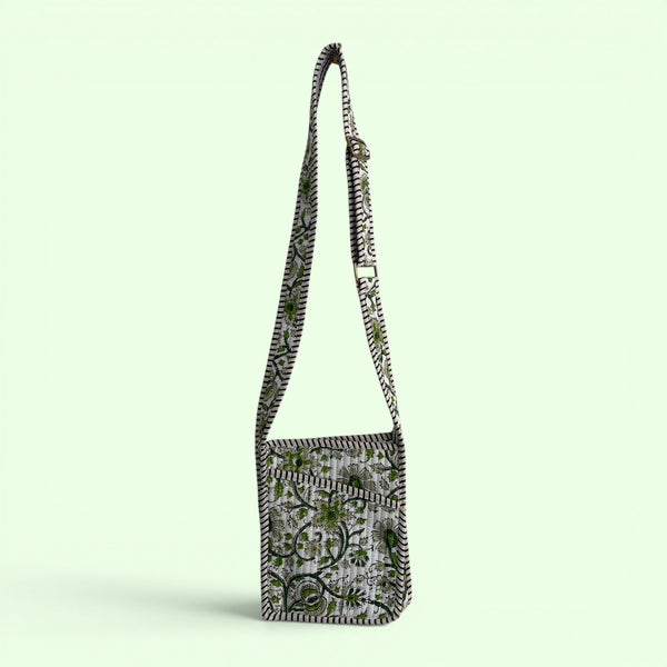 Mini Cross Body Bag - Green Block Print Floral
