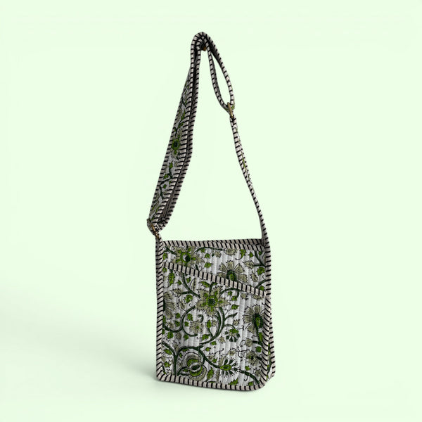 Mini Cross Body Bag - Green Block Print Floral