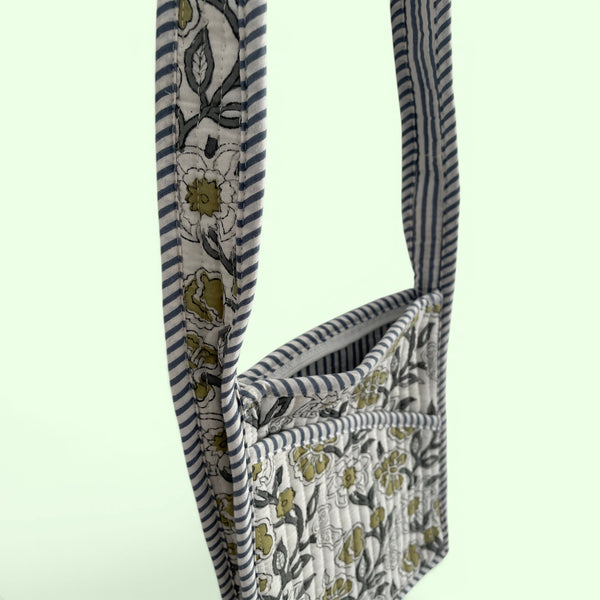 Mini Cross Body Bag - Grey and White Block Print Floral