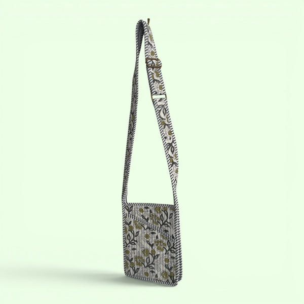 Mini Cross Body Bag - Grey and White Block Print Floral