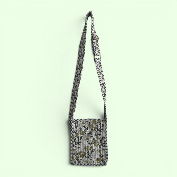 Mini Cross Body Bag - Grey and White Block Print Floral