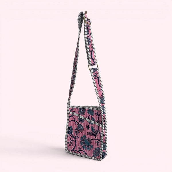 Mini Cross Body Bag - Pink Block Print Floral