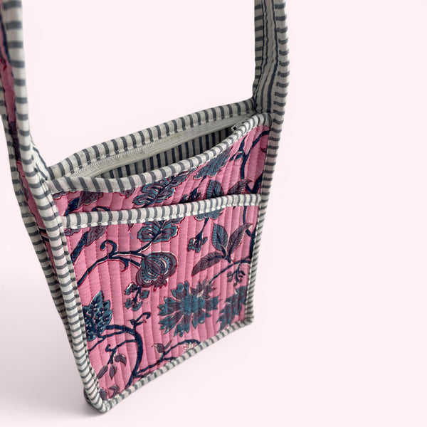 Mini Cross Body Bag - Pink Block Print Floral