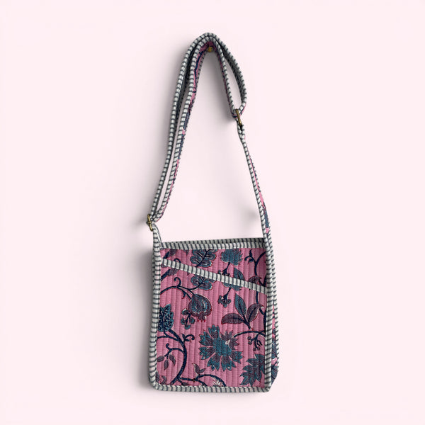 Mini Cross Body Bag - Pink Block Print Floral