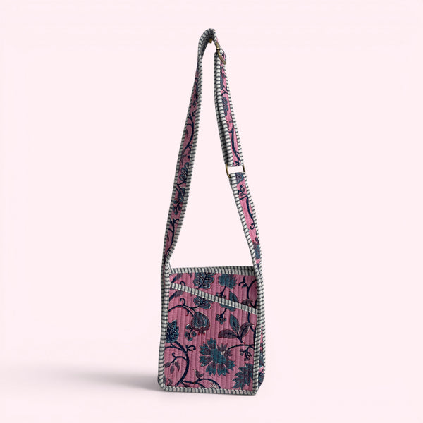Mini Cross Body Bag - Pink Block Print Floral