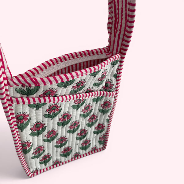 Mini Cross Body Bag - White, Pink and Green Mini Flower