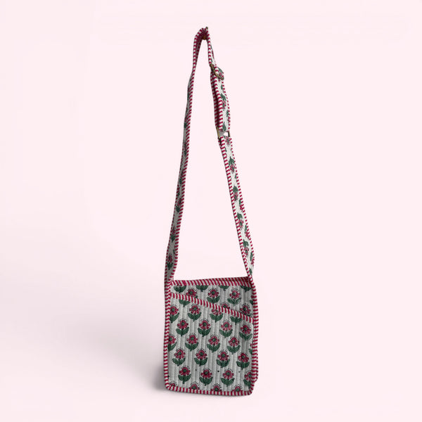 Mini Cross Body Bag - White, Pink and Green Mini Flower