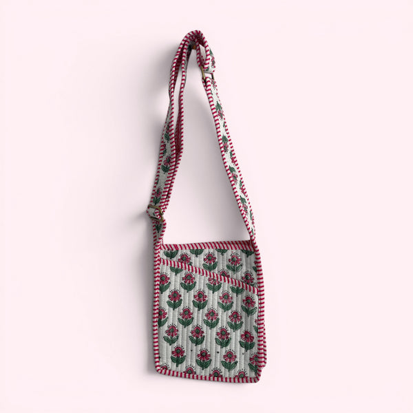 Mini Cross Body Bag - White, Pink and Green Mini Flower