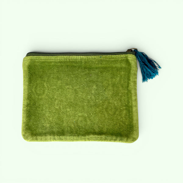 Embroidered Velvet Mini Pouch | Green Floral