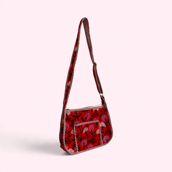 Cross Body Side Mini Bag - Red Floral