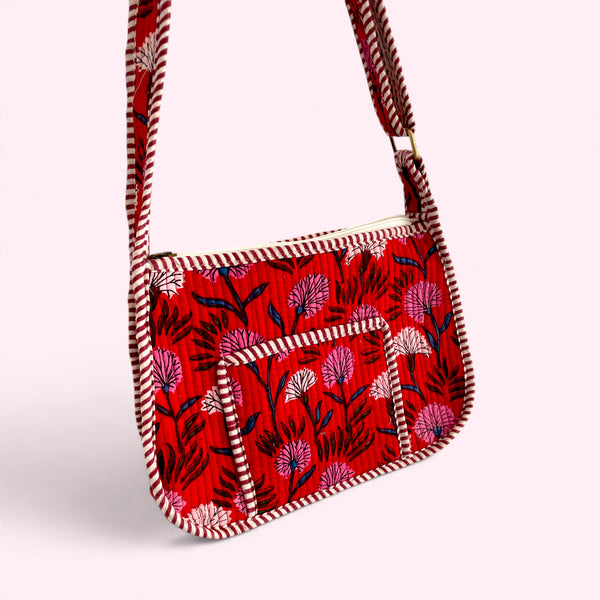 Cross Body Side Mini Bag - Red Floral