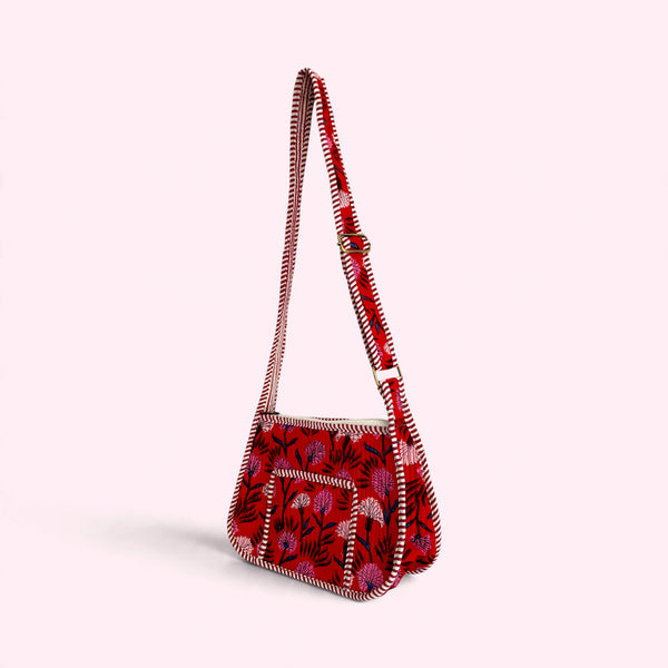 Cross Body Side Mini Bag - Red Floral