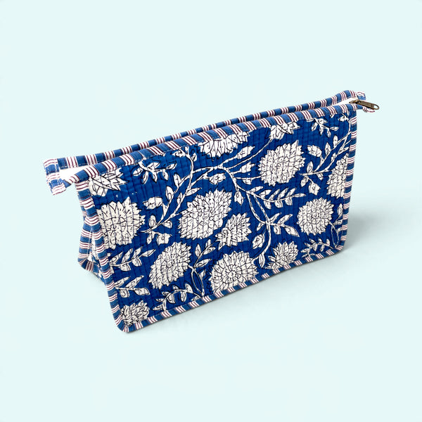 Set of Three Travel Washbags - Blue and White Floral