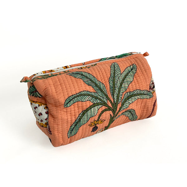 Jungle Print Cotton Washbag, Make Up Bag, Pencil Case with Waterproof Lining - Jungle Animal Print in Peach