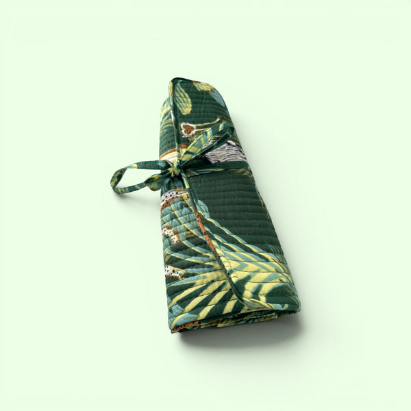 Cotton Jewellery Roll - Wild Animal Print in Green